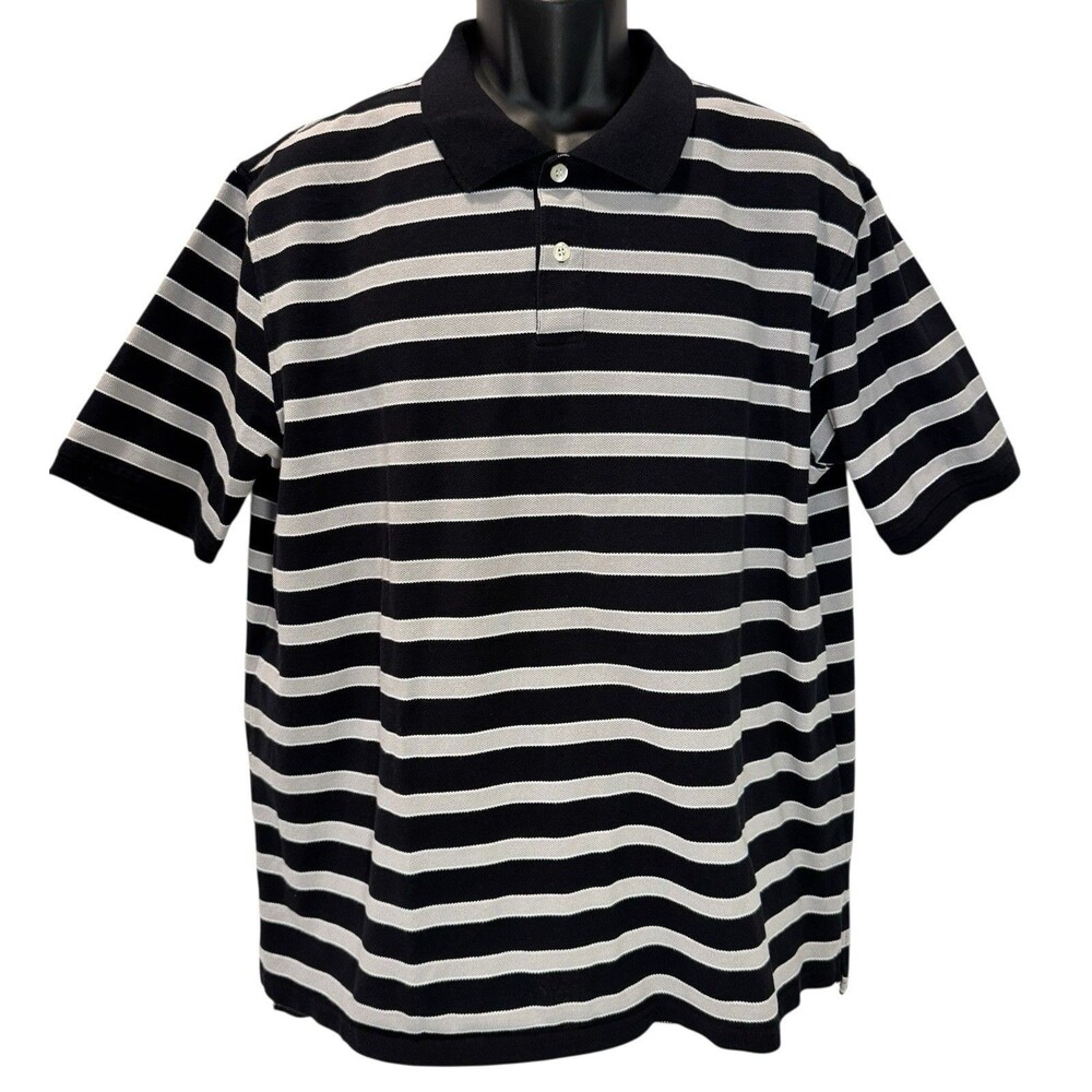 Men’s Size XL Black & Gray Striped Polo Shirt Short Sleeve Highland Outfitters